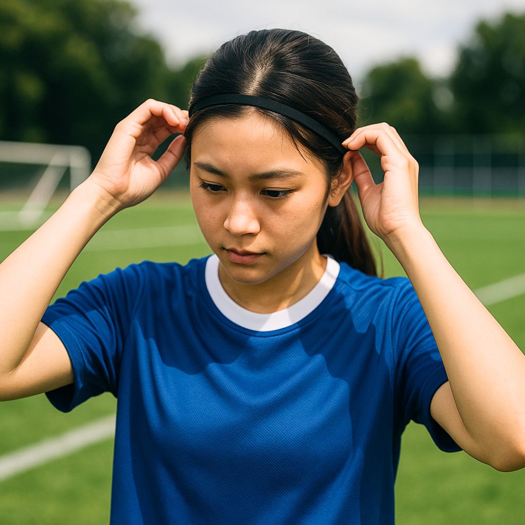 サッカー選手のヘアバンドの付け方:髪をしっかりまとめて集中プレー