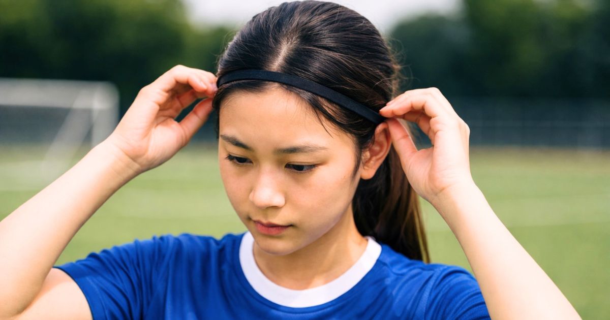 サッカー選手のヘアバンドの付け方：髪をしっかりまとめて集中プレー