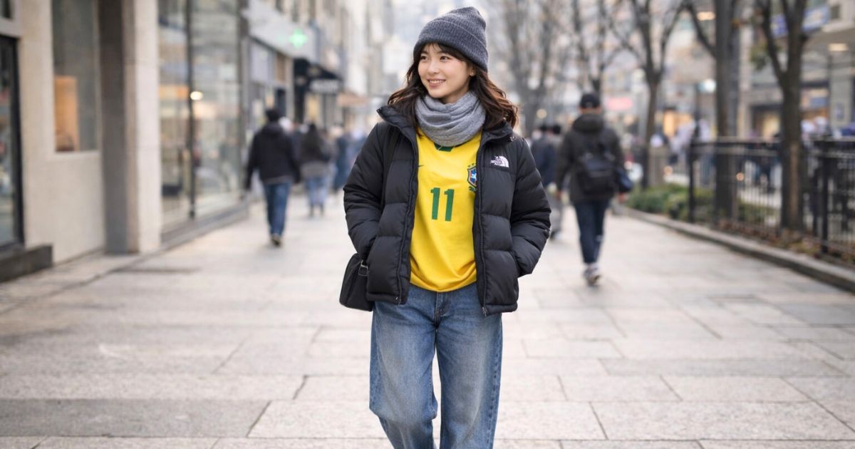 古着ゲームシャツを使った冬コーデアレンジ