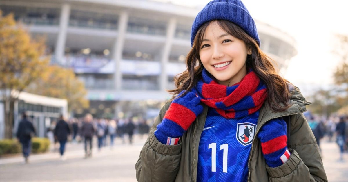 小物アイテムはマフラーとニット帽で