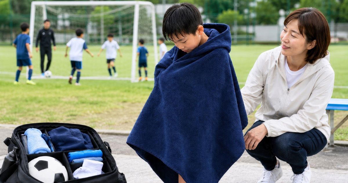 着替えポンチョで時短&プライバシー確保
