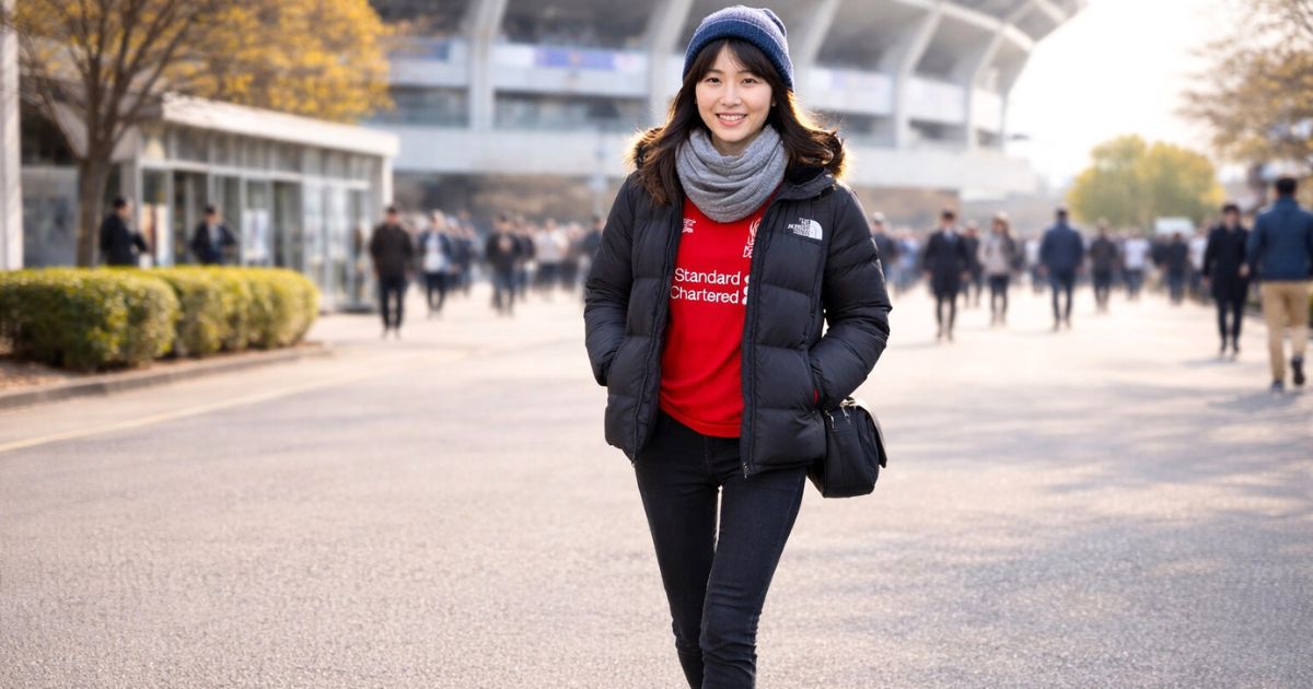 サッカー観戦コーデの例｜冬の防寒対策