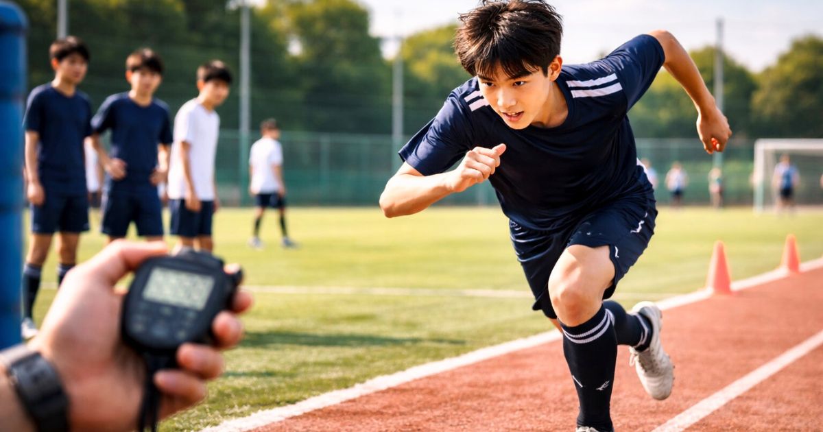 サッカー部の練習会参加に向けて準備する選手のイメージ