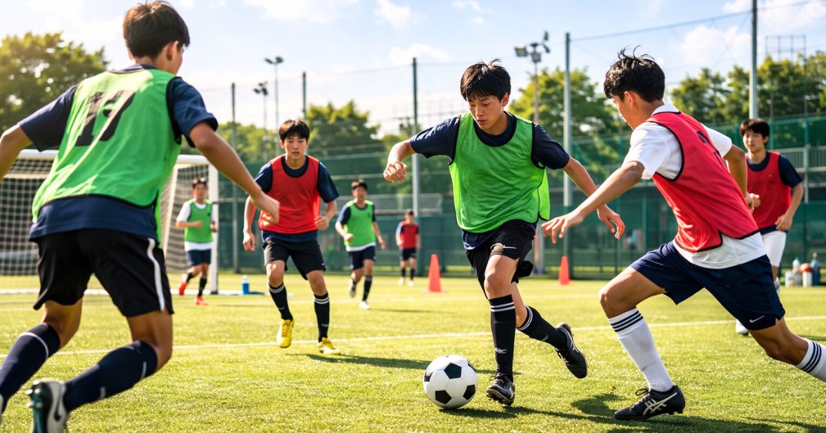 昌平高校サッカー部の練習会をイメージした中学生のプレー