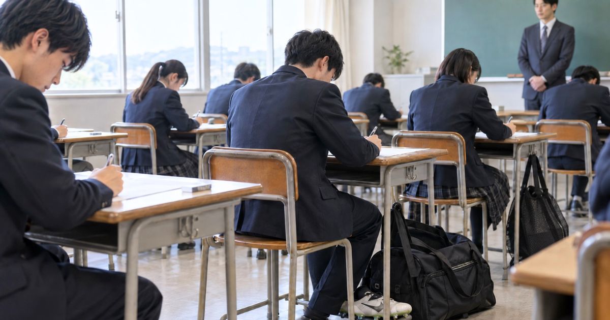 昌平高校サッカー部への入部を目指す男子生徒が一般入試を受ける教室のイメージ