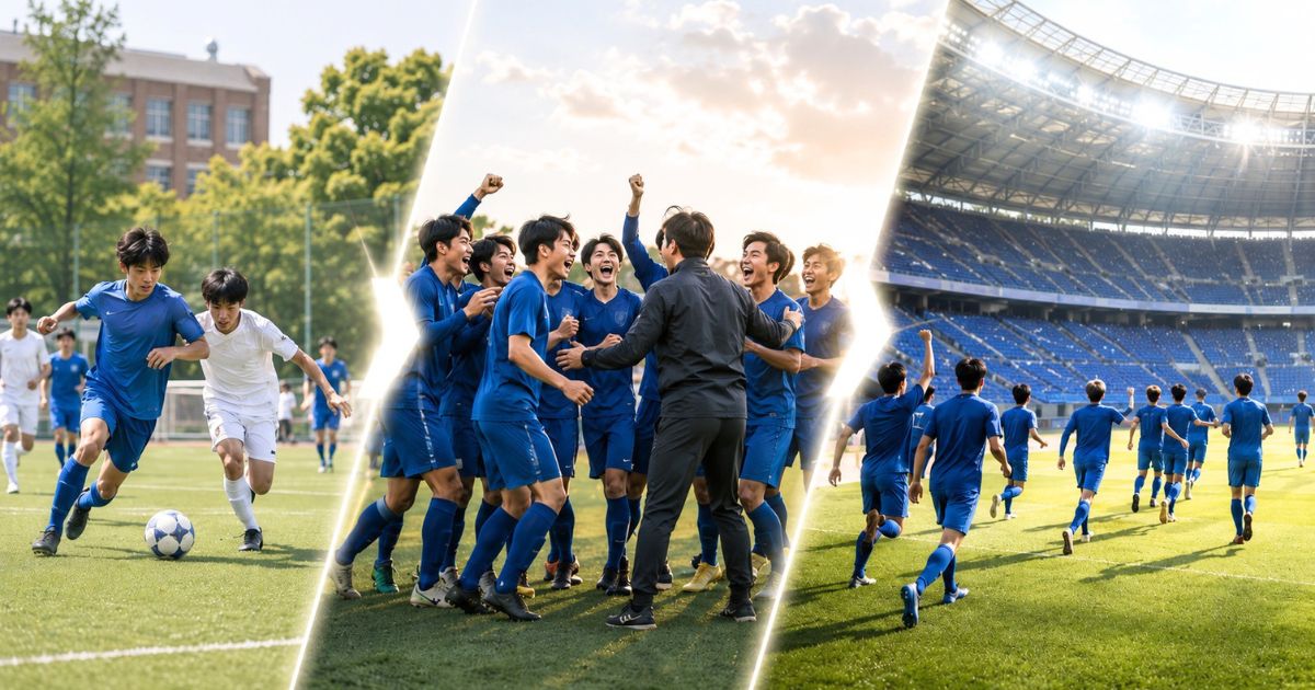 大学サッカーの地域大会を勝ち上がり、チームで喜びながらインカレの全国舞台へ進む流れ