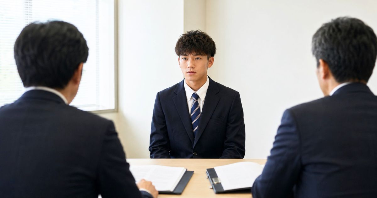 アスリート特別入試で面接官の質問に答える高校生サッカー選手