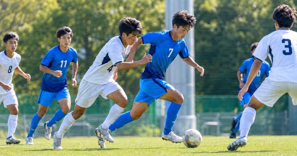 関西国際大学サッカー部をイメージした大学サッカー公式戦の競り合い