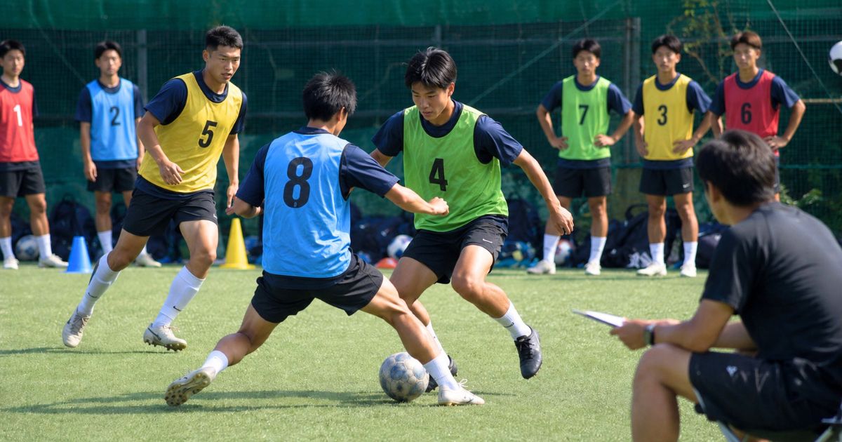 関西国際大学サッカー部のアスリート特別入試セレクションをイメージした練習風景
