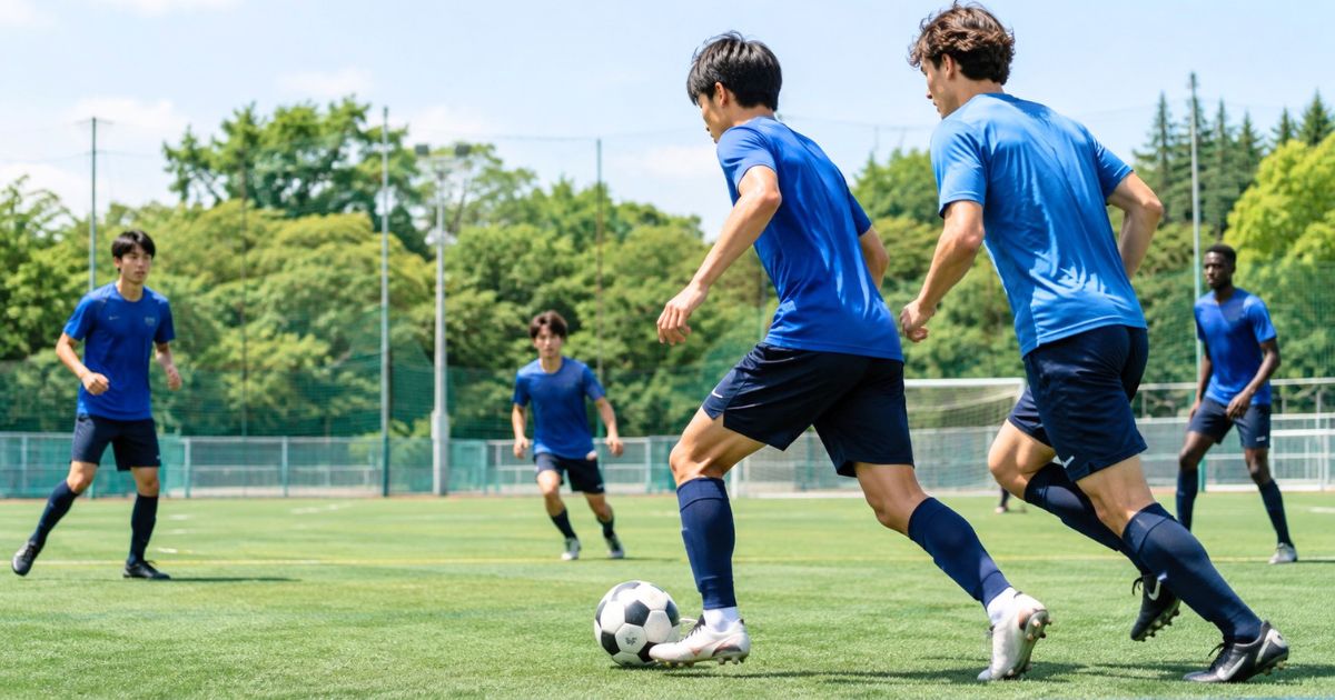 大阪大学サッカー部への入部までの流れをイメージした大学グラウンドでの練習風景