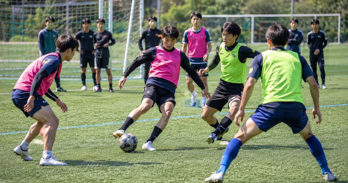 大阪大学サッカー部のセレクションをイメージしたビブス着用のミニゲーム