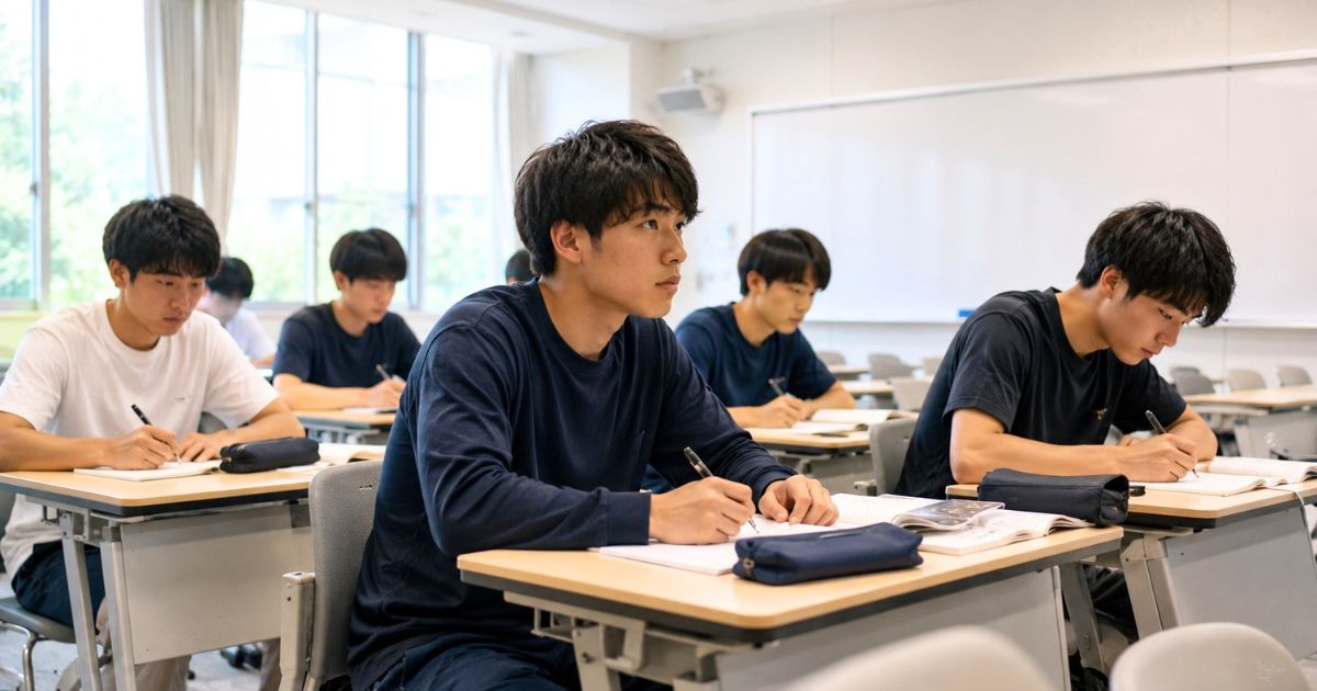 大学の教室で授業を受けながらサッカー部の練習時間を意識する学生