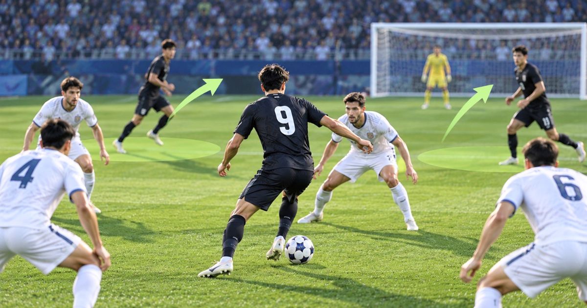 中盤へ下がってボールを受ける偽9番の動きを表したサッカー選手