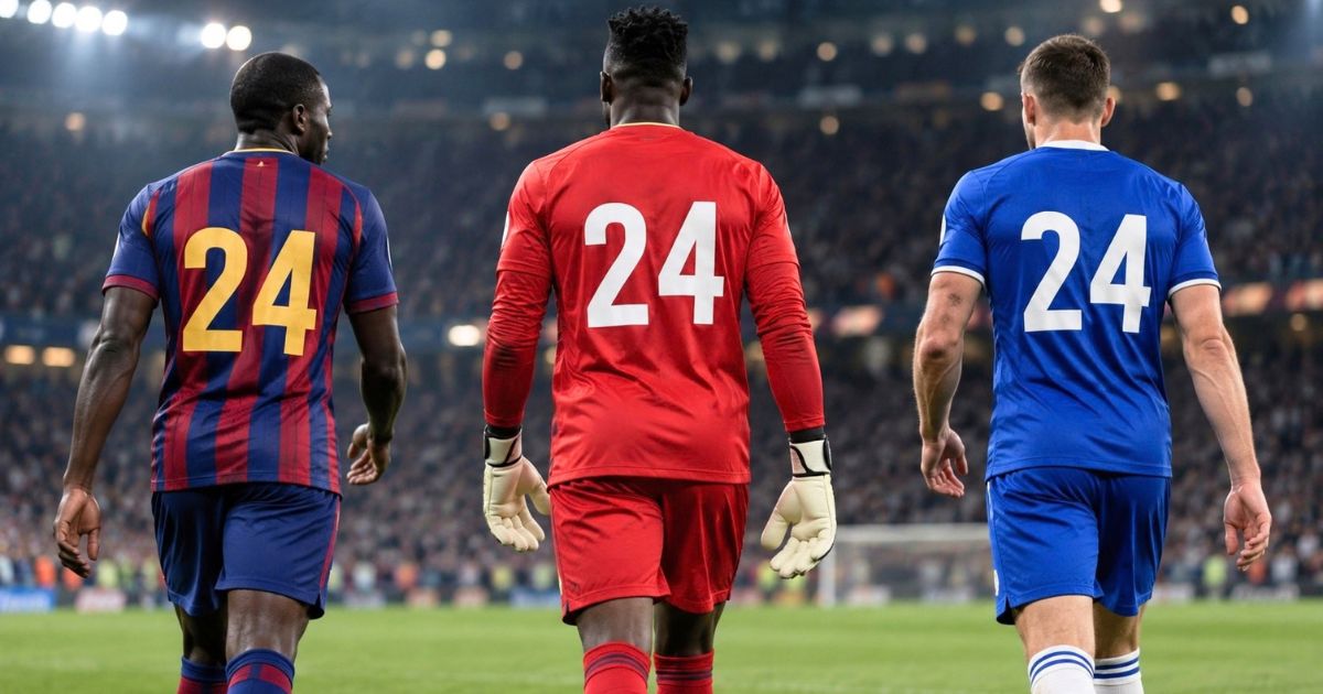 背番号24を着用した3人の有名サッカー選手をイメージした後ろ姿