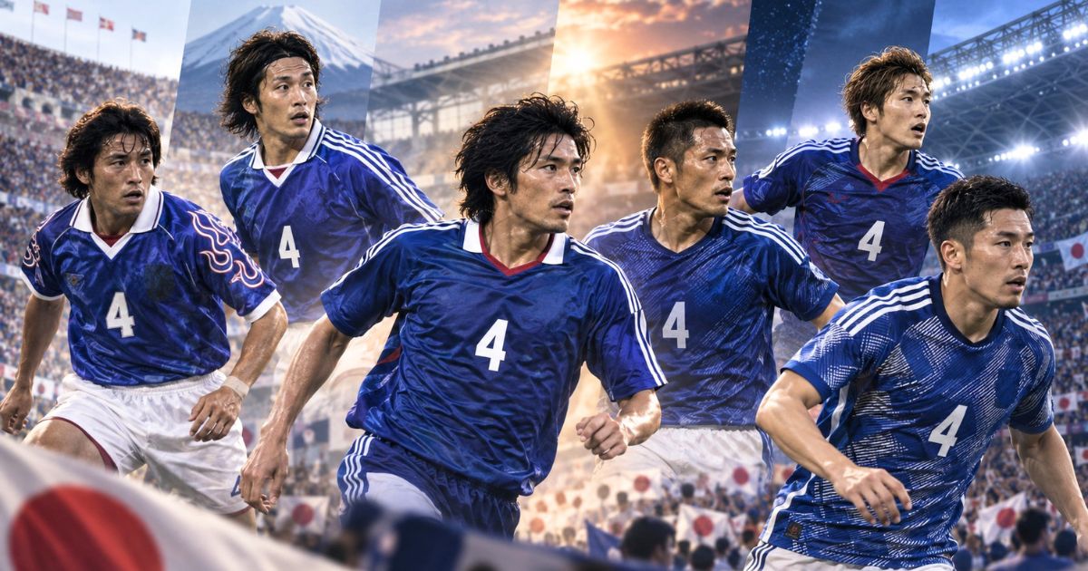 ワールドカップ各年代の日本代表をイメージした背番号4の選手たち