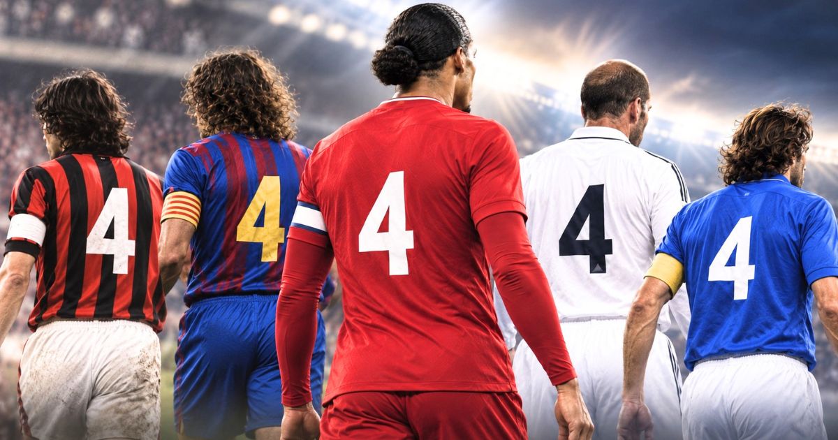 背番号4のユニフォームを着た海外サッカー選手たちを描いたスタジアムのイメージ