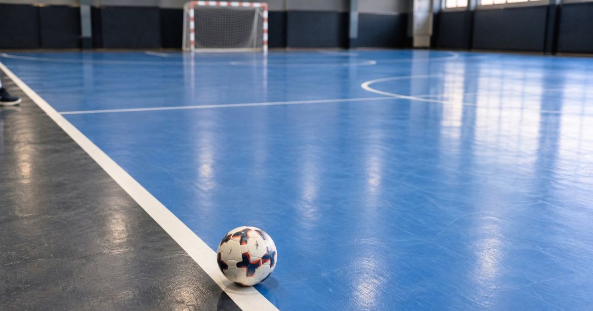フットサルコートのタッチライン上にボールを置いたキックイン前のイメージ