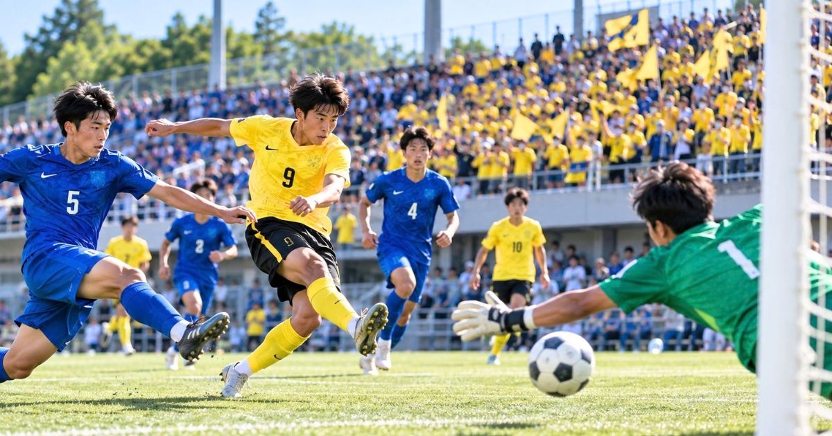 2026年インターハイ東京都予選をイメージした高校サッカーのゴール前での攻防